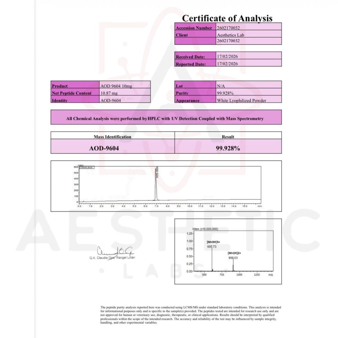 Peptido AOD 9604 10mg Aesthetic Labs 99% Pureza
