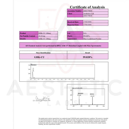 Peptido GHK-CU 100 mg Aesthetic Labs 99% Pureza