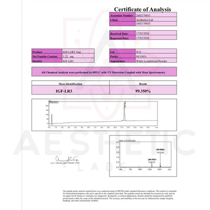 Peptido IGF1-LR3 1 mg Aesthetic Labs 99% Pureza
