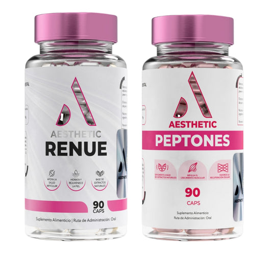 Kit Piel & Glúteos: Aesthetic RENUE + Aesthetic Peptones – Suplementos para firmeza muscular, hidratación de la piel y tonificación de glúteos. Envío gratis en México.