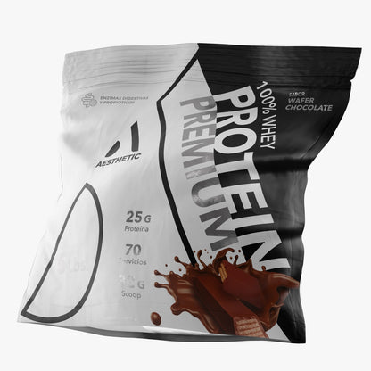 Aesthetic 100% Whey Premium Wafer Chocolate Con Probioticos y Enzimas Digestivas 70 Servicios
