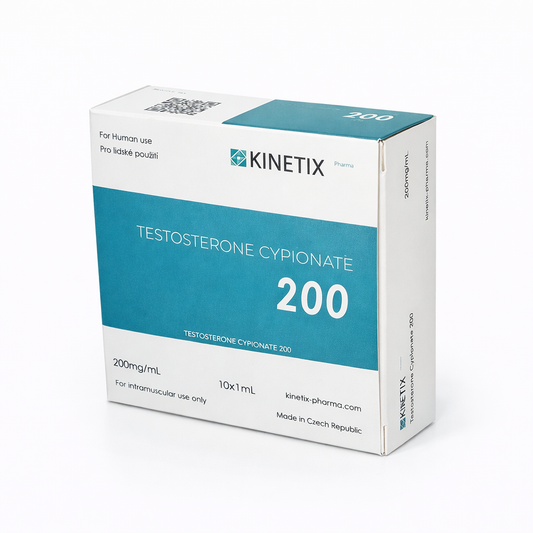 Testosterone Cypionate Kinetix Pharma 200 mg con 10 ampollas de 1 ml, el mejor cipionato europeo para ciclos de masa y fuerza en Mamados México.
