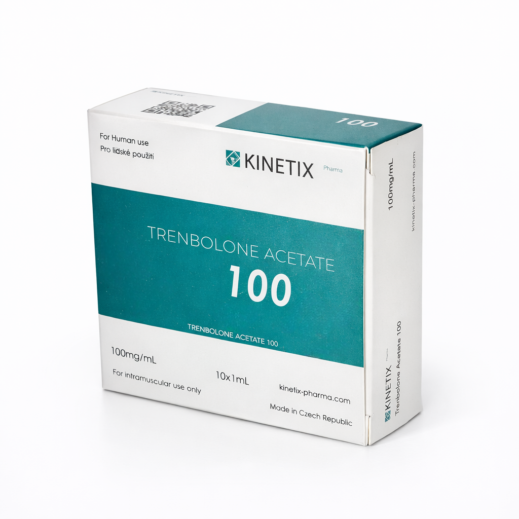 Trenbolone Acetate Kinetix Pharma 100 mg con 10 ampollas de 1 ml, la mejor trembolona europea para definición extrema y fuerza bruta en Mamados México.